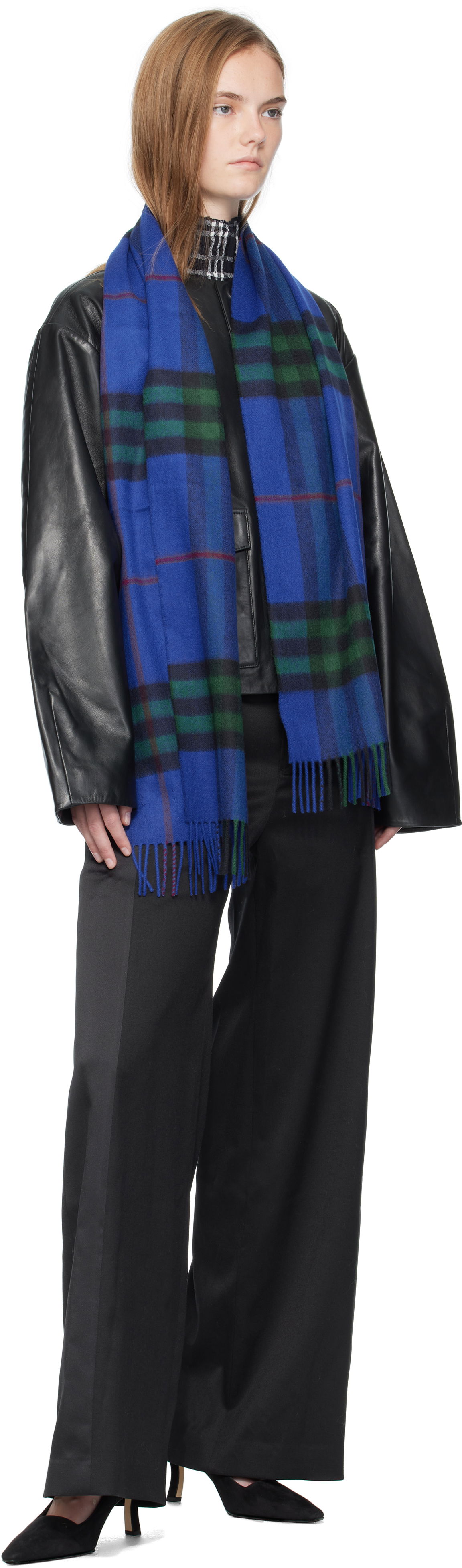 Šala Burberry Burberry Check Cashmere Scarf Modra | 8112630, 1