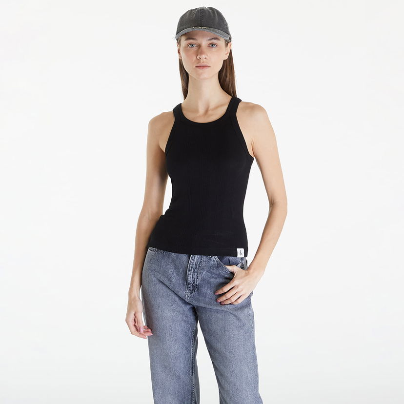 Majica brez rokavov CALVIN KLEIN Jeans Variegated Rib Woven Tank Top Black Črna | J20J223104 BEH
