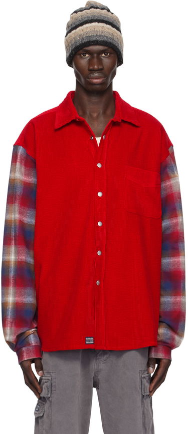 Srajce ERL Corduroy Overshirt with Plaid Sleeves Rdeča | ERL09B005, 0