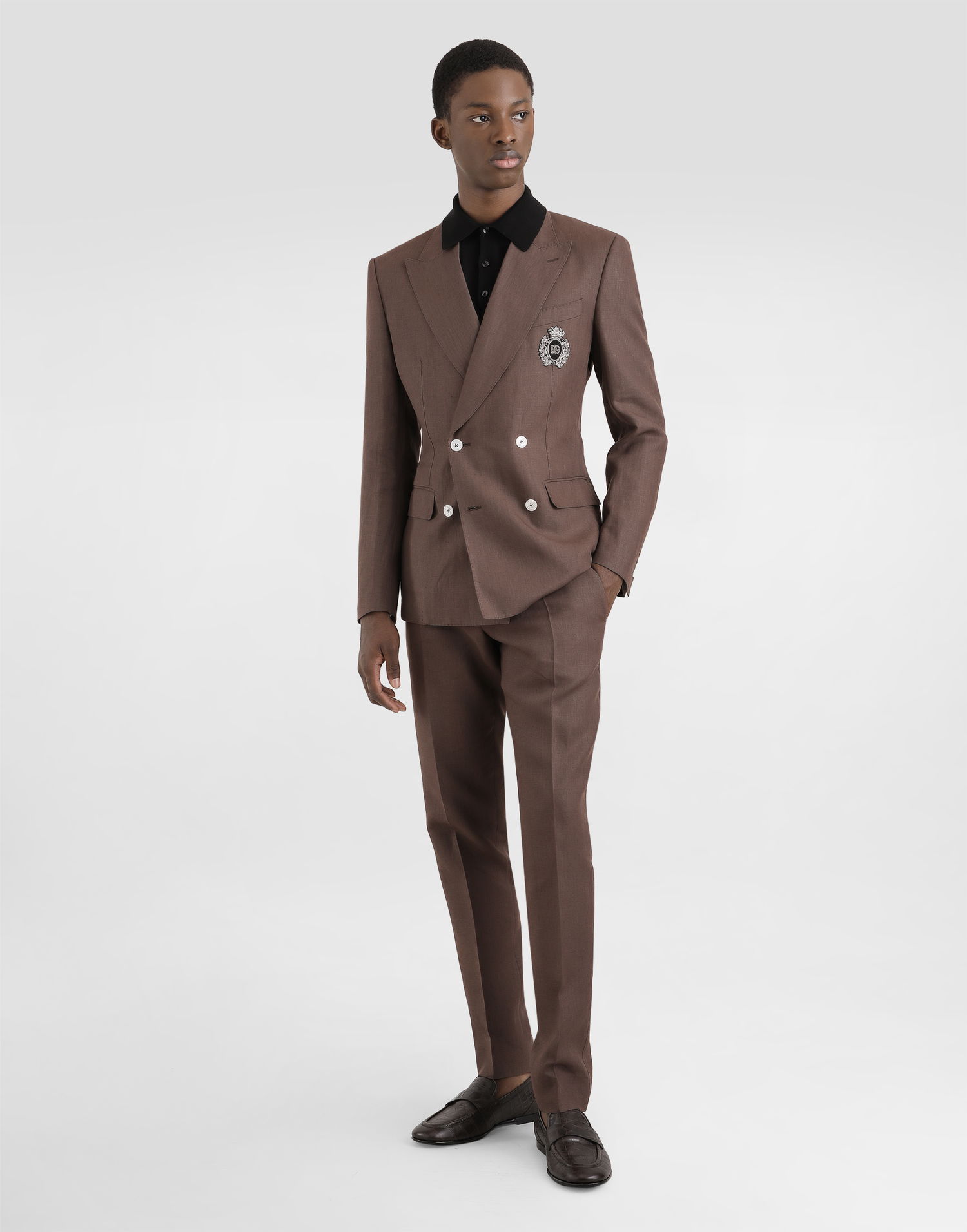 Jakna Dolce & Gabbana Dolce & Gabbana Double-breasted Linen Jacket with Patch Rjava | G2TJ2ZFU4LFM0696, 1