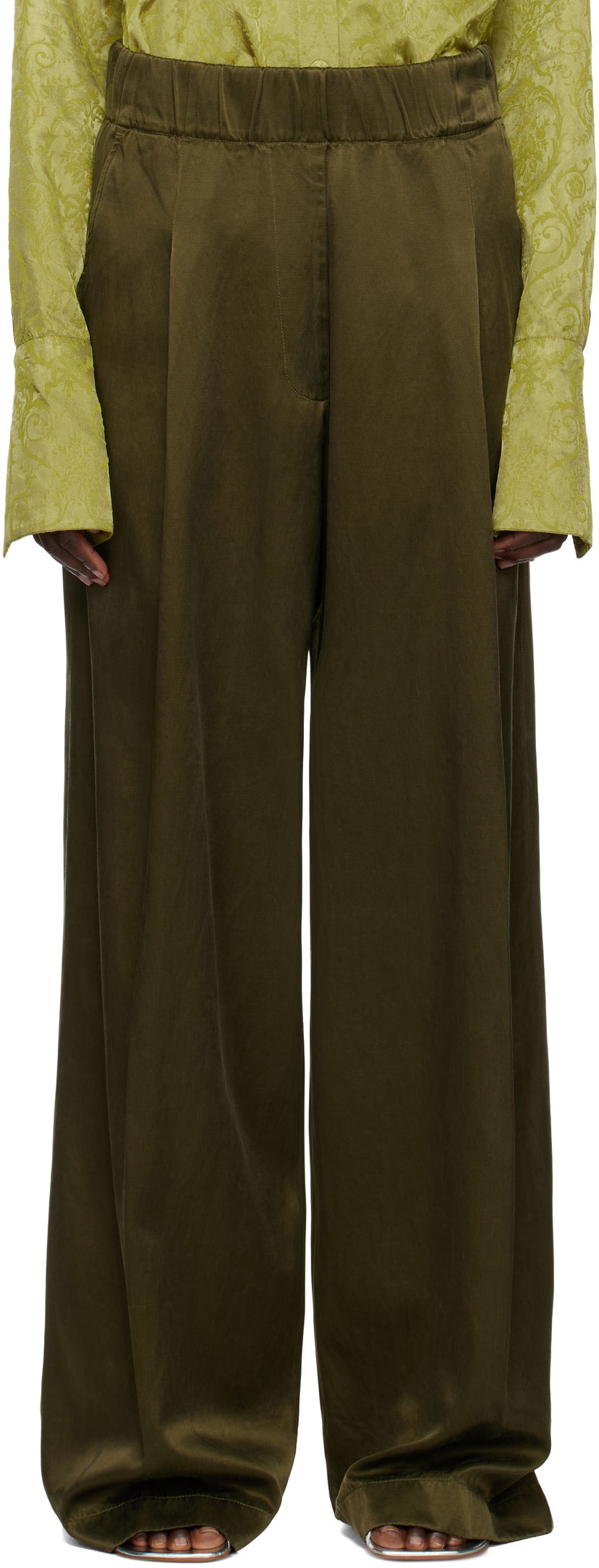 Hlače Dries Van Noten Dries Van Noten Elasticated Wide-Leg Trousers Zelena | 251-010910-1426