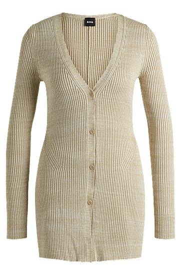 Pleteni pulover BOSS BOSS Long Ribbed Cardigan Bež | 50534146