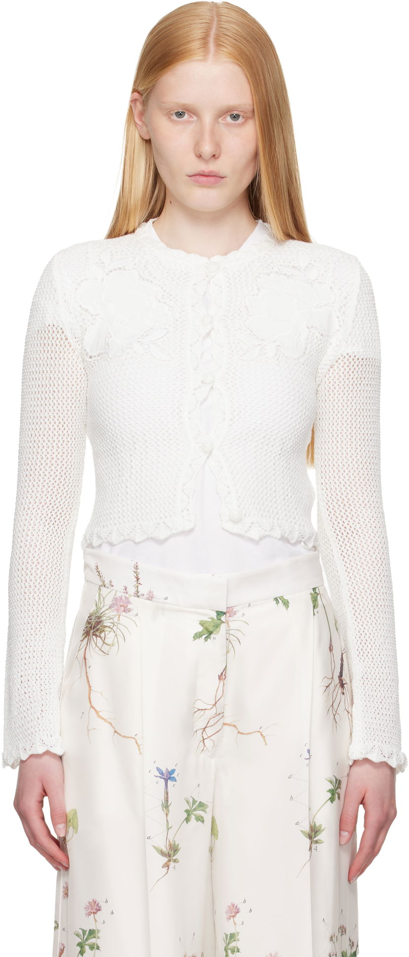 Pleteni pulover Erdem Erdem Long Sleeve Crochet Cardigan Bela | VC25_KT11_IVOSCK