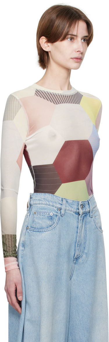 Bodi JW Anderson JW Anderson Patchwork Print Sheer Long Sleeve T-Shirt Večbarvna | JO0138-PG1722, 1