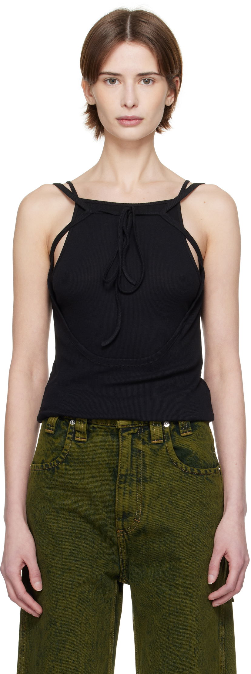 Majica brez rokavov Eckhaus Latta Eckhaus Latta Flip Tie-Front Tank Top Črna | 1205-EL-PS25-A -