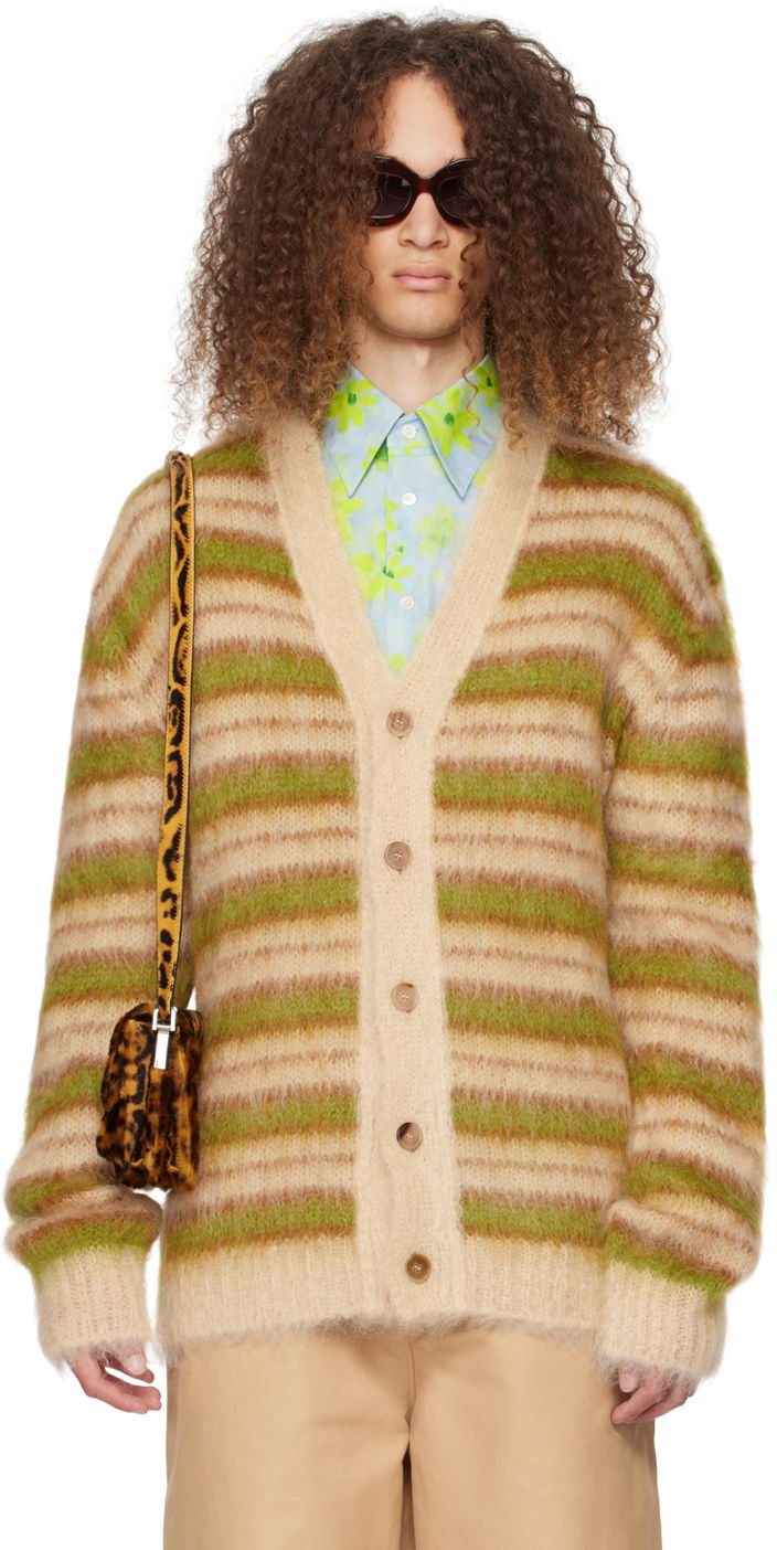 Pleteni pulover Marni Striped Cardigan Bež | CDMG0051Q0 UFU191