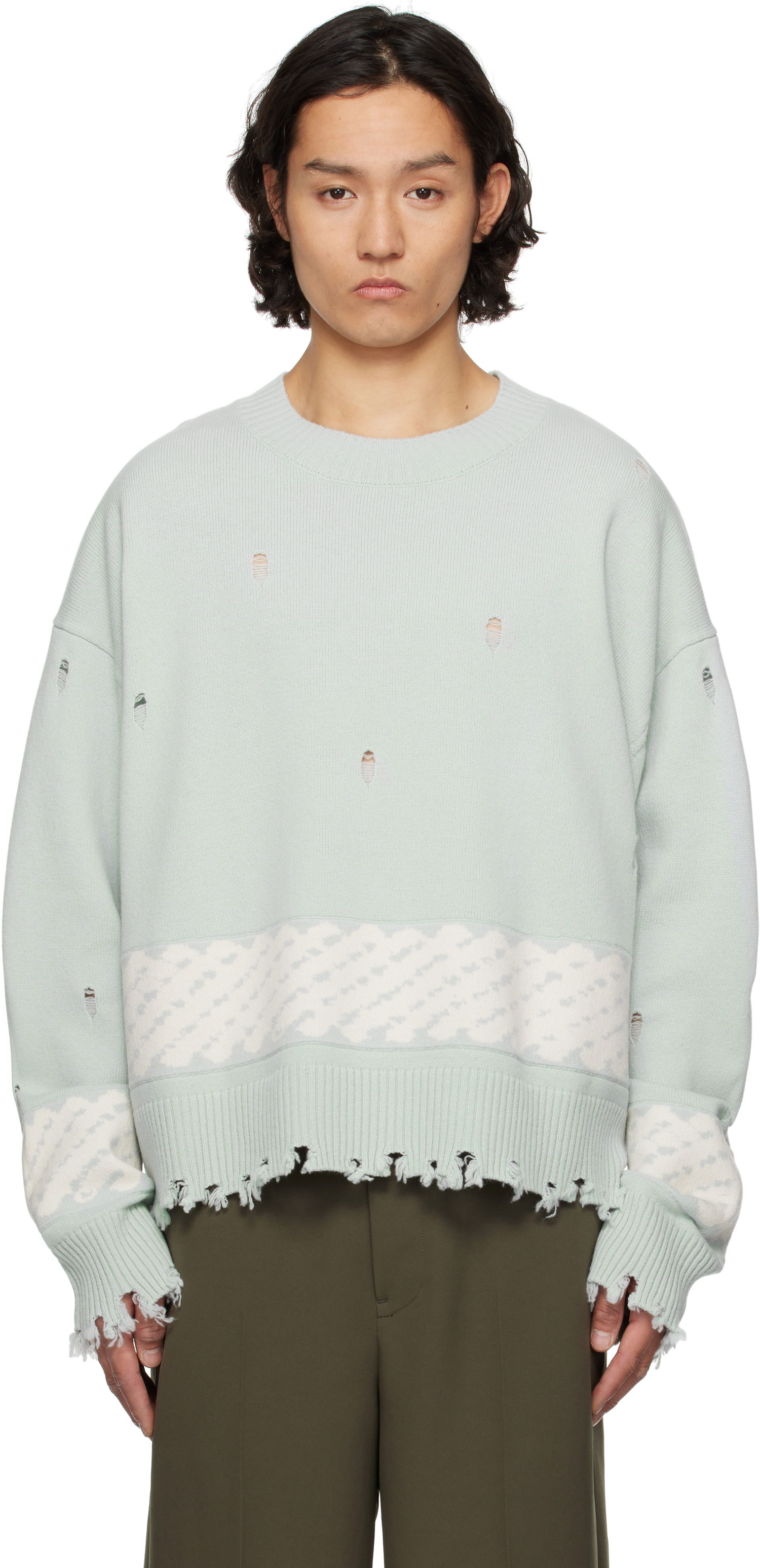 Pleteni pulover Feng Chen Wang Feng Chen Wang Ripped Jacquard Sweater Zelena | FUS19KT07, 0