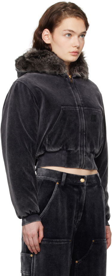 Pulover Alexander Wang Velour Workwear Shearling Trim Jacket Črna | 4CC4242106, 1