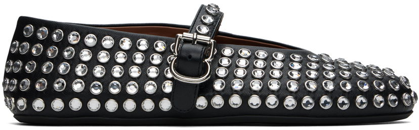 Oblačila Alaïa ALAÏA Lambskin Ballerina Flats with Strass Črna | AA3A029CK116