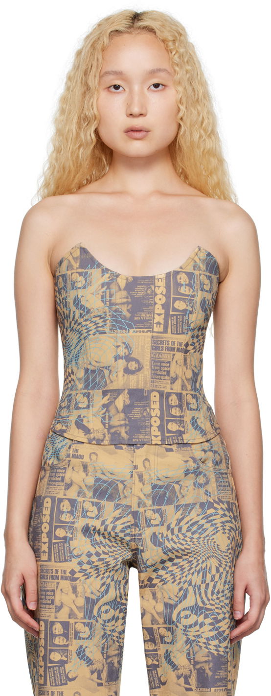 Majica brez rokavov Miaou Miaou Leia Printed Tank Top Bež | 7010-CL-WNT