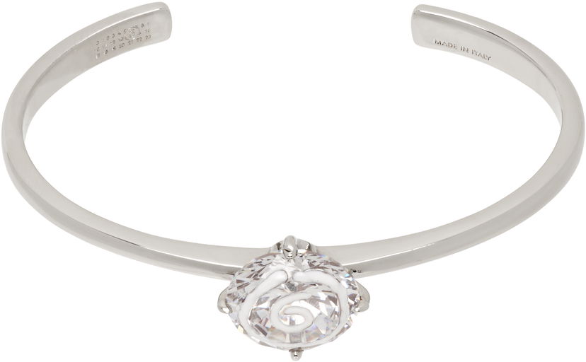 Zapestnica Maison Margiela MM6 Maison Margiela Silver & White Enamel Logo Cuff Bracelet Kovinski | SM6UY0101 P8372