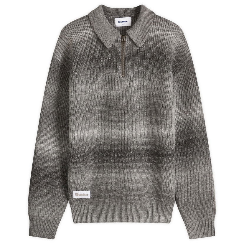 Pleteni pulover Butter Goods Beams 1/4 Zip Knit Polo Siva | BG251300-BLK