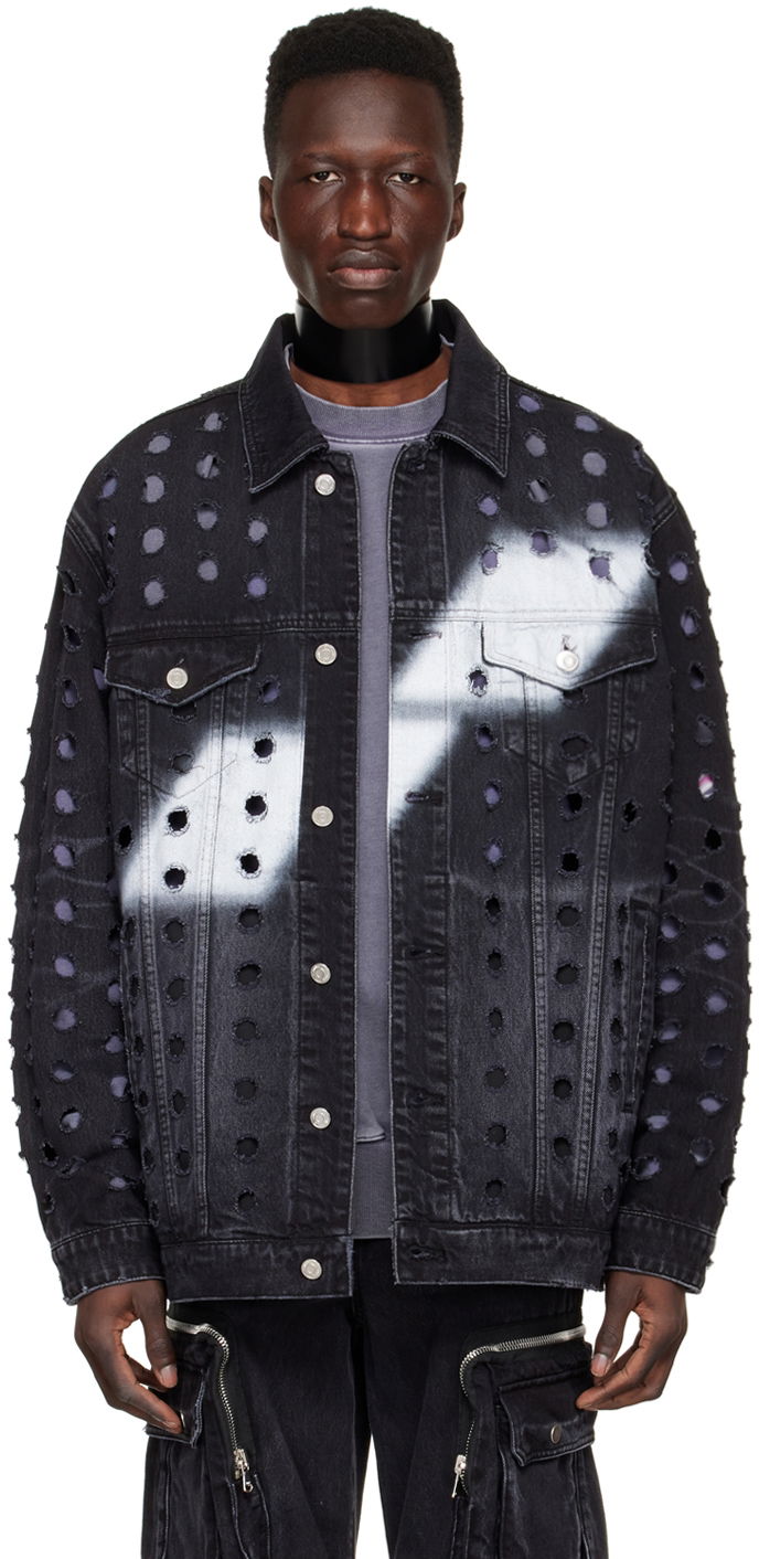 Jakna We11done We11done Distressed Logo Denim Jacket Črna | WD-DJ1-22-355-U-WB