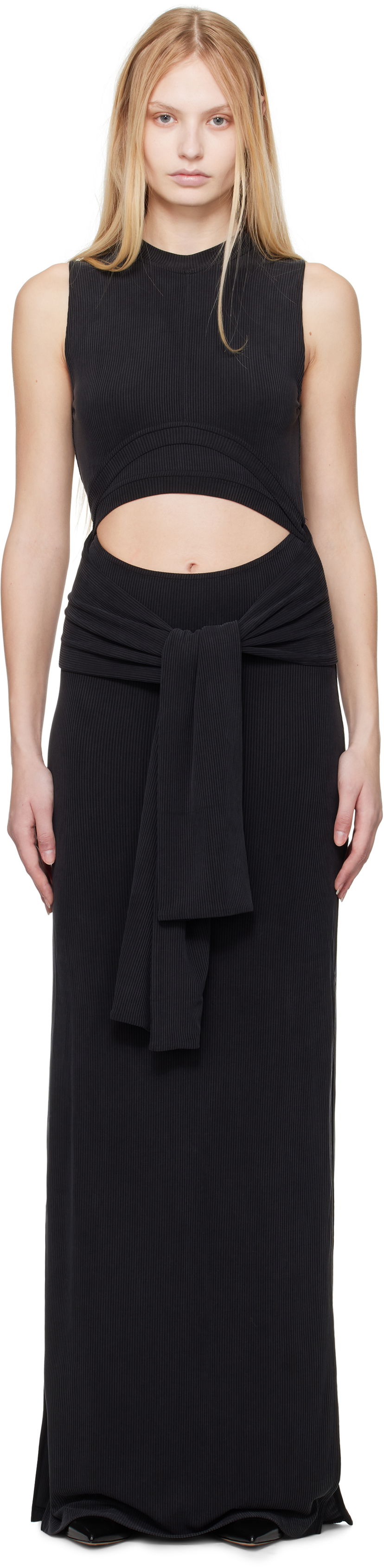 Obleke Balmain Balmain Knotted Cutout Maxi Dress Črna | EF1RO125JJ76