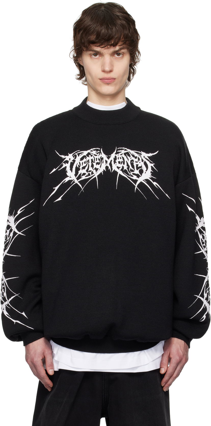 Pleteni pulover VETEMENTS Vetements Metal Logos Sweater Črna | UA66KN100BW