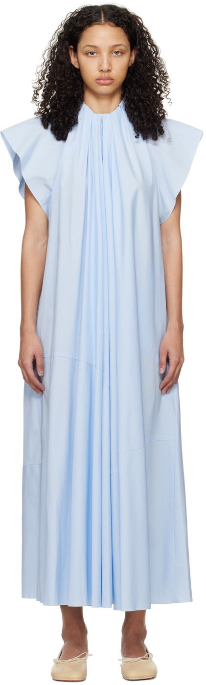 Obleke Maison Margiela MM6 Gathered Maxi Dress Modra | S52DG0007 S78549