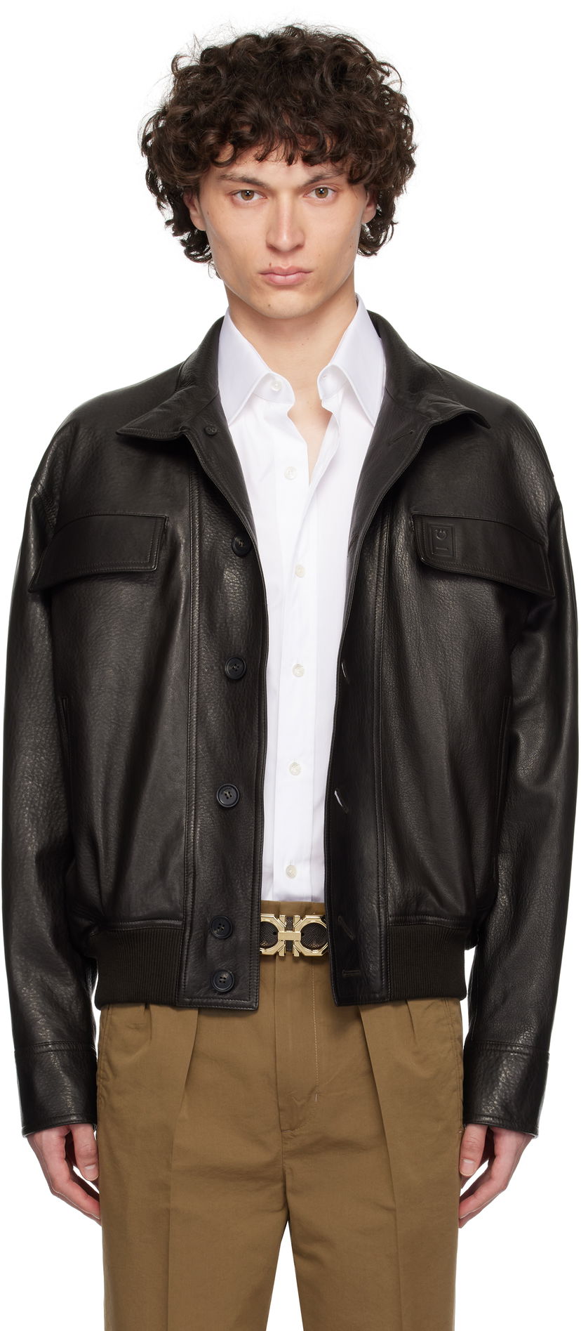 Jakna FERRAGAMO Ferragamo Grainy Leather Jacket Črna | 783255
