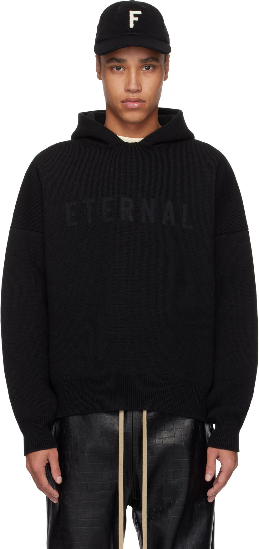 Pleteni pulover Fear of God Fear of God 'Eternal' Merino Knit Hoodie Črna | FGE220-2031LAW