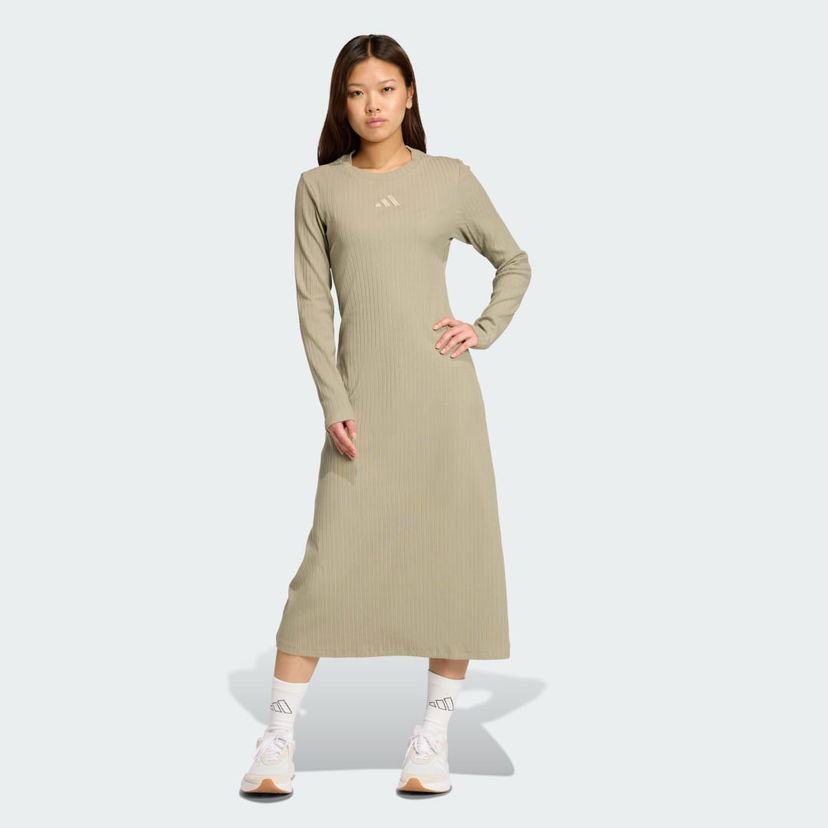 Obleke adidas Performance ALL SZN Ribbed Long Sleeve Dress Zelena | JW7431