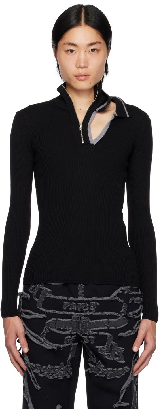Pleteni pulover Y/PROJECT Double Collar Fitted Sweater Črna | MPULL93-S25