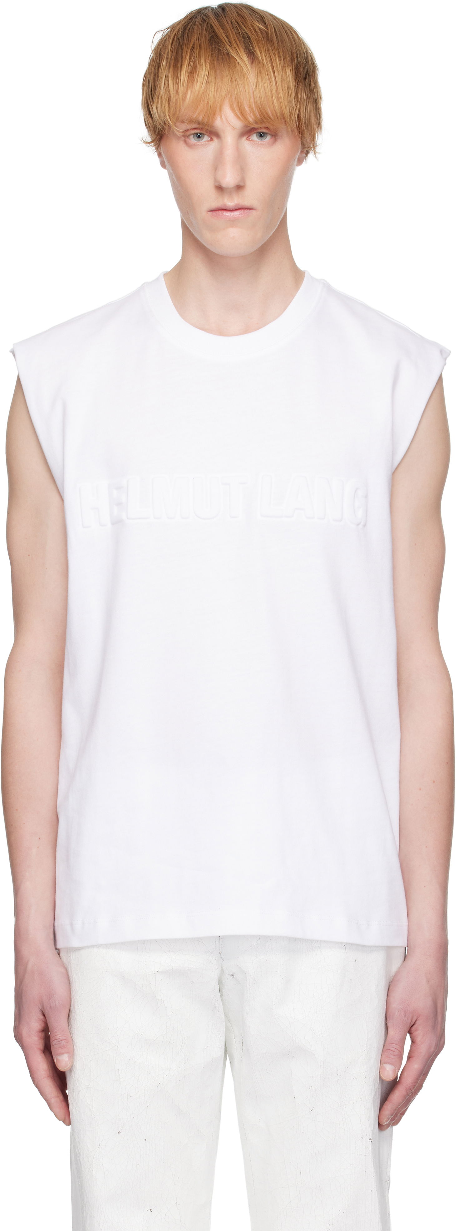 Majica brez rokavov Helmut Lang Helmut Lang Embossed Logo Tank Top Bela | P01HM502, 0