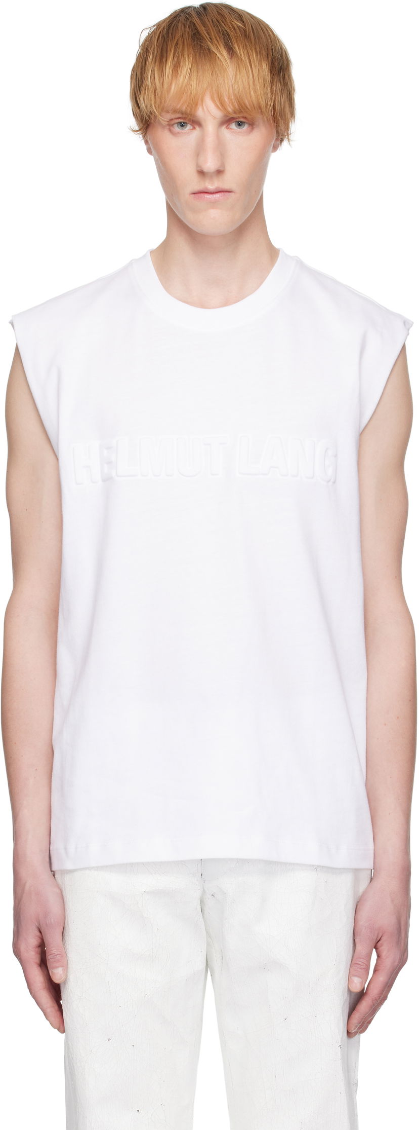 Majica brez rokavov Helmut Lang Helmut Lang Embossed Logo Tank Top Bela | P01HM502