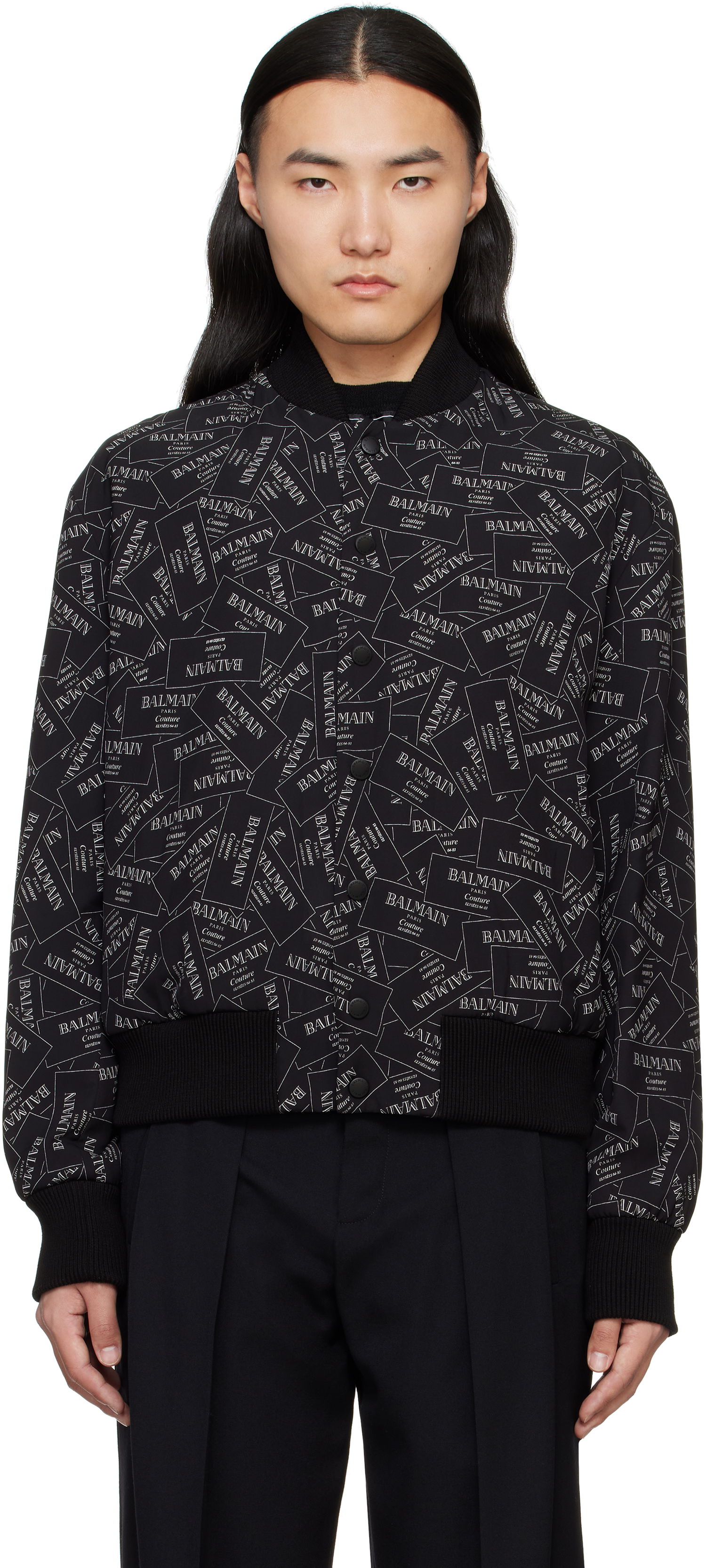 Bomber jakna Balmain Balmain Printed Label Bomber Jacket Črna | EH1TF955VH56, 0