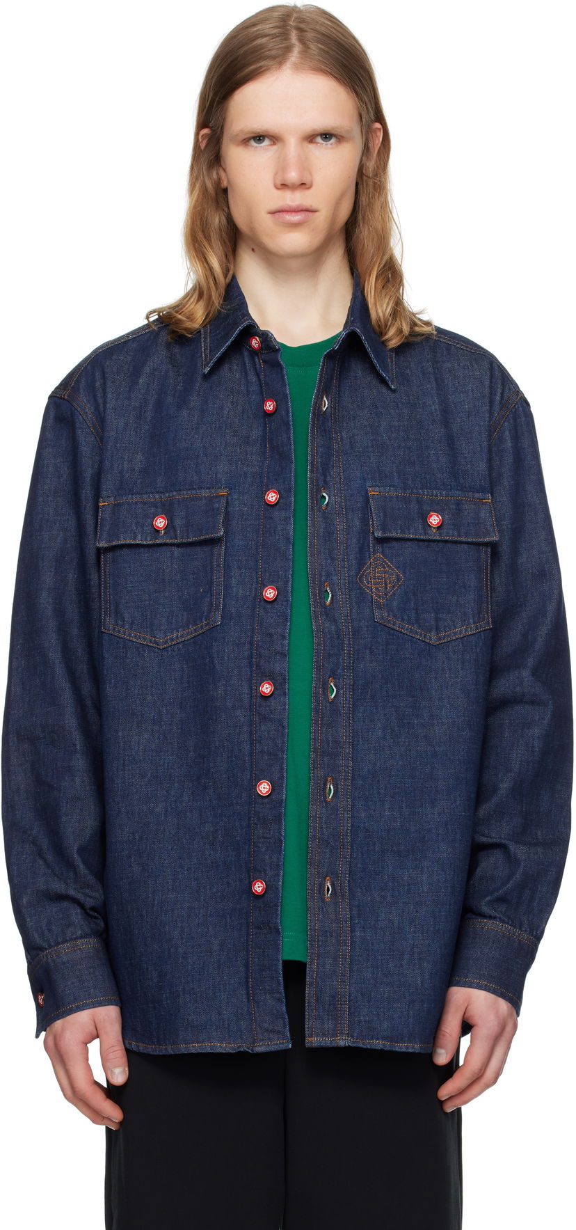 Srajce Casablanca Casablanca Logo Embroidery Denim Shirt Modra | MPF25-SH-189-01