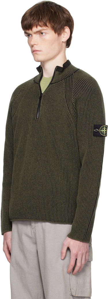 Pleteni pulover Stone Island Stone Island Full Rib RWS Wool Quarter-Zip Sweatshirt Zelena | K2S15 5100024 S00L7, 3