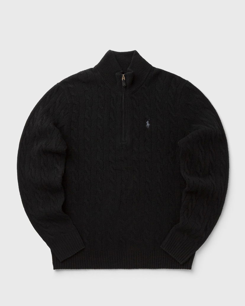 Pleteni pulover Polo by Ralph Lauren Cable Knit Quarter-Zip Mock Neck Sweater Črna | 710876766005