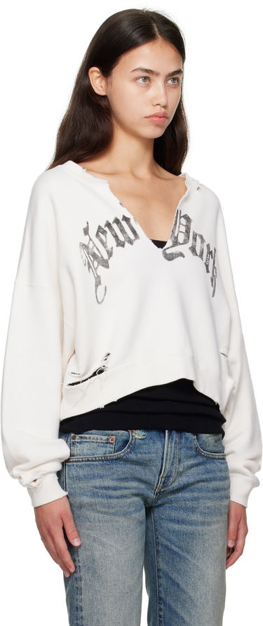 Pulover R13 R13 Cropped Front Slit 'New York' Sweatshirt Bela | R13WK251-K099B, 1