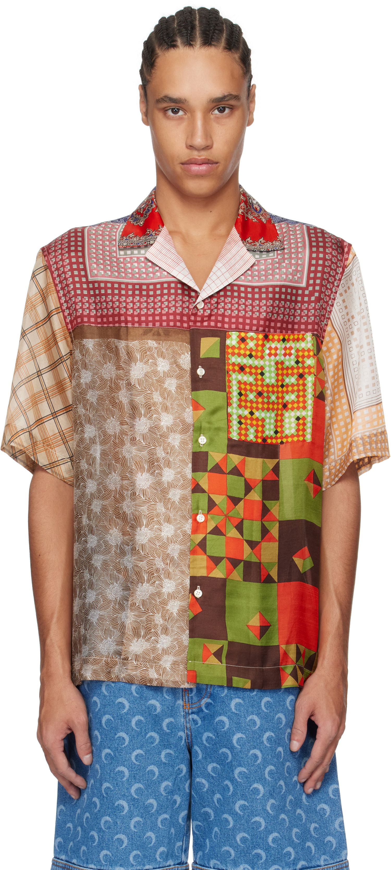 Srajce Marine Serre Marine Serre Regenerated Silk Patchwork Bowling Shirt Večbarvna | USI025A UWOV0028, 0