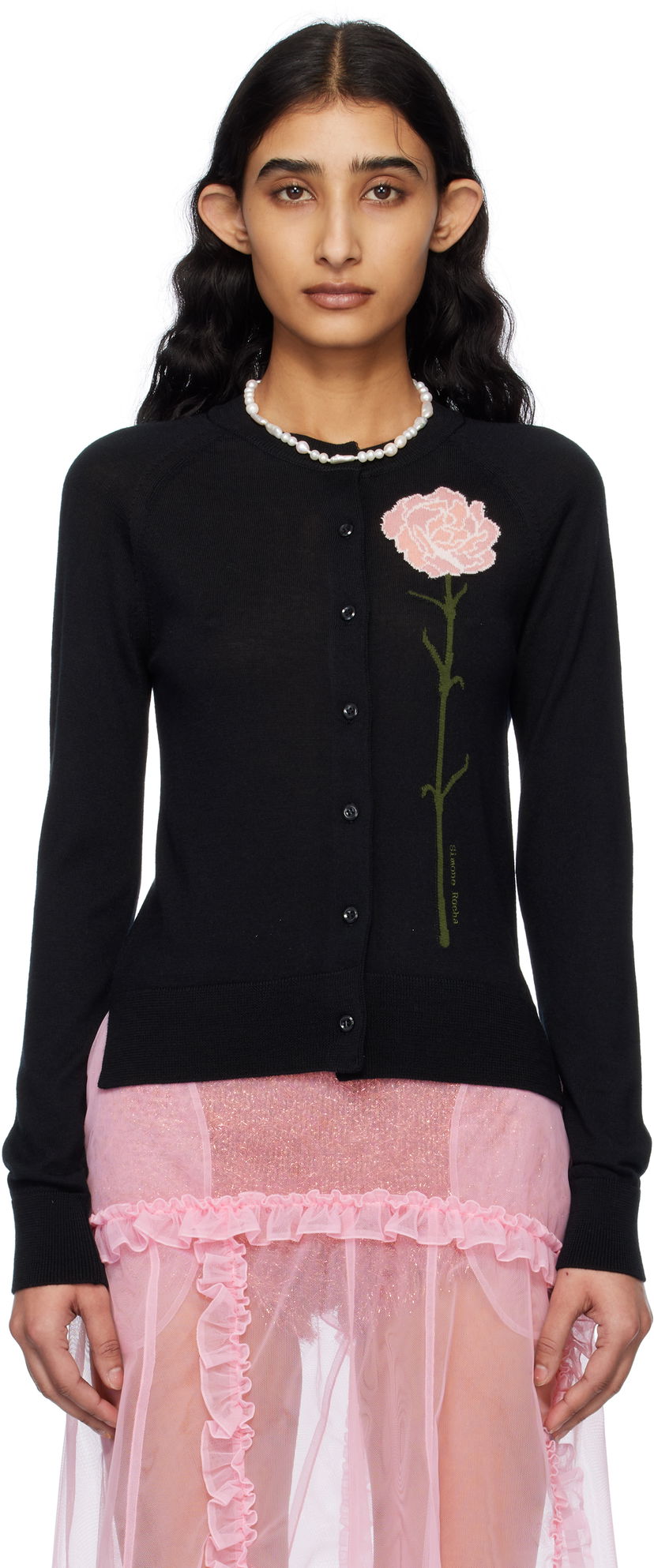 Pleteni pulover Simone Rocha Simone Rocha Carnation Cardigan Črna | KMK17 0647