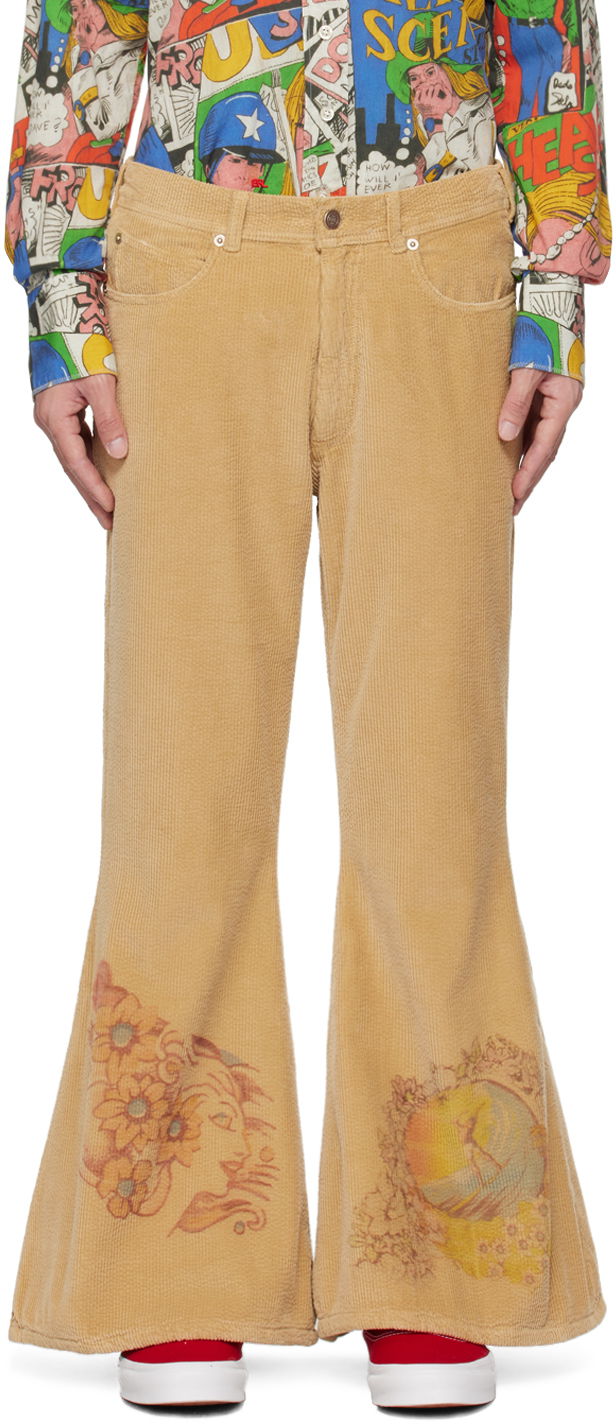 Kavbojke ERL Flared Printed Trousers Bež | ERL06P005