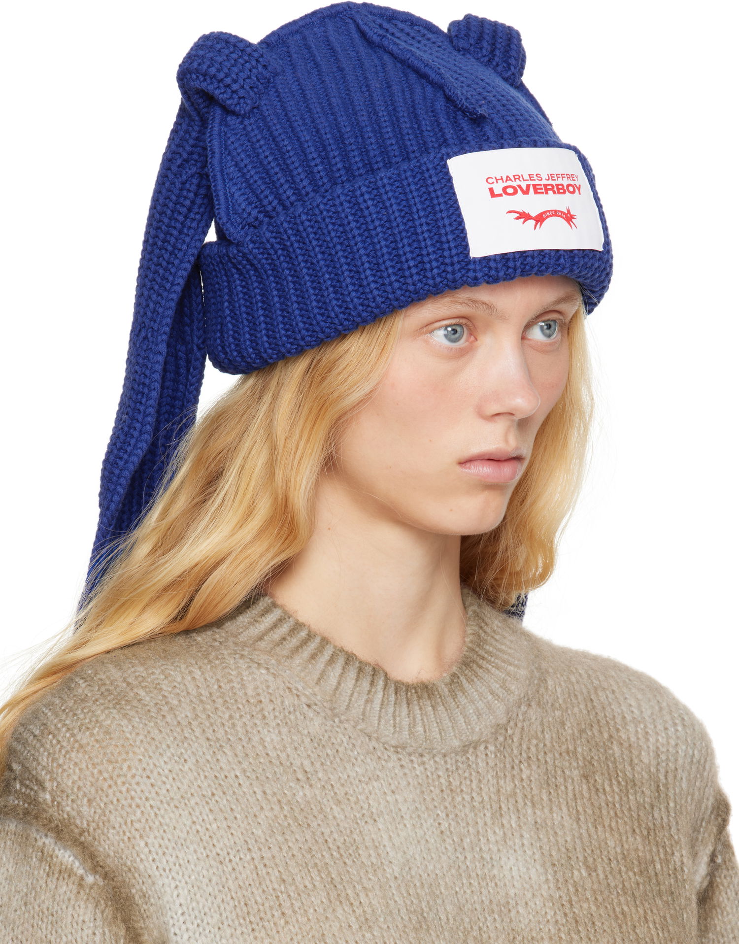Beanie Charles Jeffrey Loverboy Charles Jeffrey LOVERBOY Chunky Knit Rabbit Beanie Modra | 54130401, 1