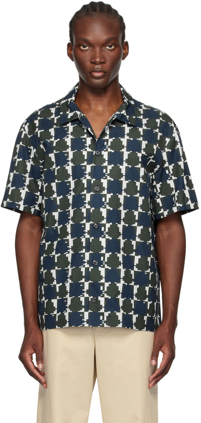 Srajce Moncler Green & Blue Logo Print Shirt Mornarica | J20912F00007597YJ