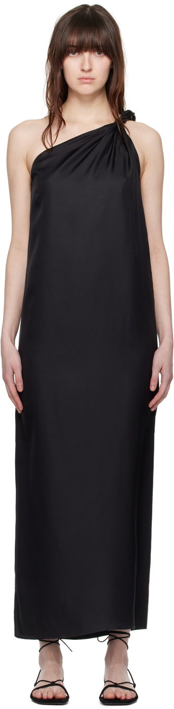 Obleke Loulou de Saison Loulou de Saison Adela One-Shoulder Maxi Dress Črna | ADELA