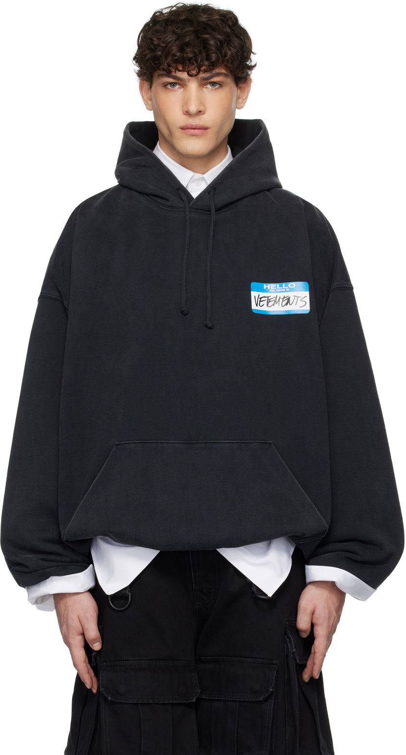 Pulover VETEMENTS 'My Name' Sticker Cropped Boxy Hoodie Črna | UA66HD650B