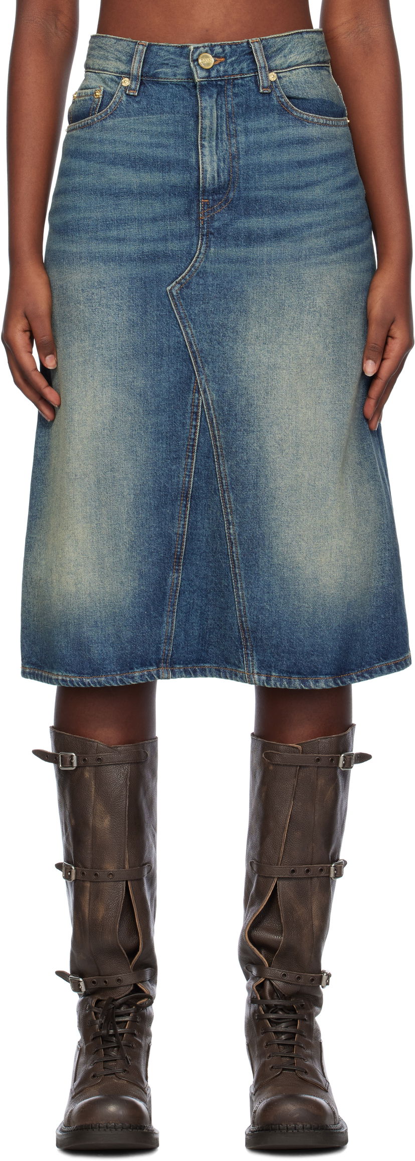 Krila GANNI Heavy Washed Denim Midi Skirt Modra | J1561