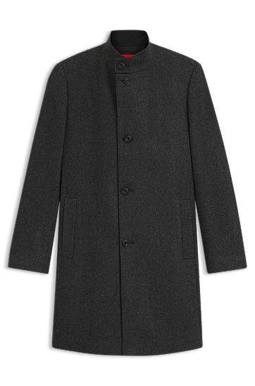 Plašči BOSS Regular-Fit Stand-Collar Wool-Blend Twill Coat Siva | 50546553
