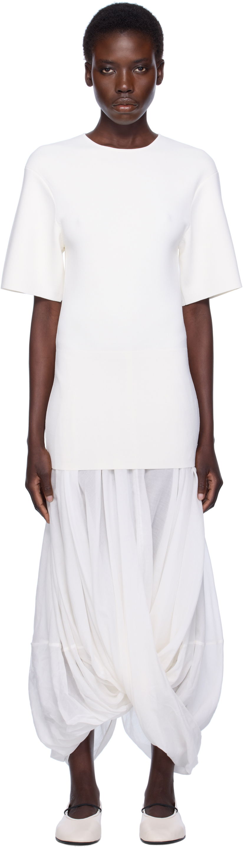 Obleke TOTEME TOTEME Cocoon Tee Midi Dress Bela | 253-WRD0215-YA0187