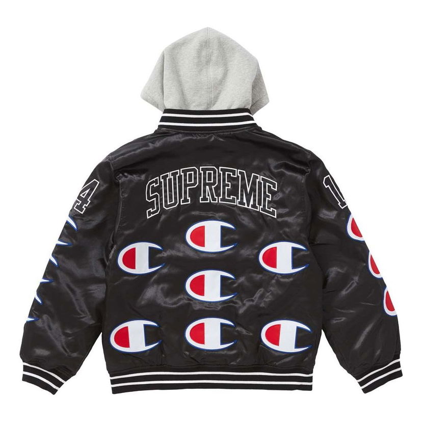 Bomber jakna Supreme Champion Hooded Satin Varsity Jacket Črna | SUP-FW18-553