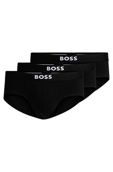 Spodnje perilo in nogavice BOSS Three-pack stretch-cotton briefs with logo waistbands Črna | 50546561