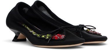 Superge in čevlji Simone Rocha Simone Rocha Embellished Flower Mesh Ballerina Heels Črna | LH15B 0804, 3