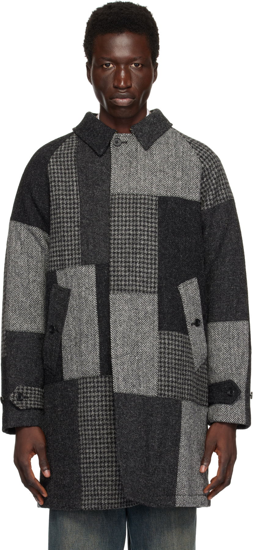 Plašči BEAMS BEAMS PLUS Bal Collar Patchwork Coat Siva | 38190054803
