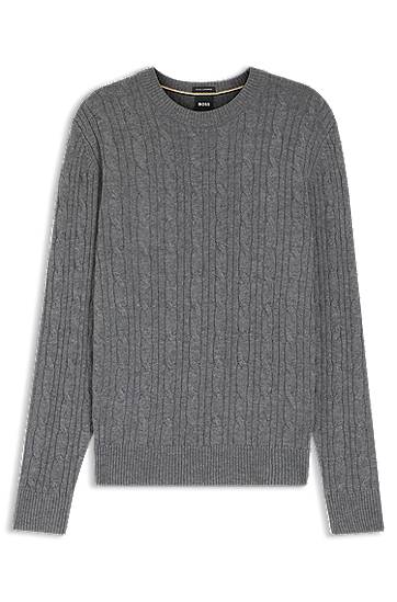 Pleteni pulover BOSS Cable-knit sweater in wool and cashmere Siva | 50549975