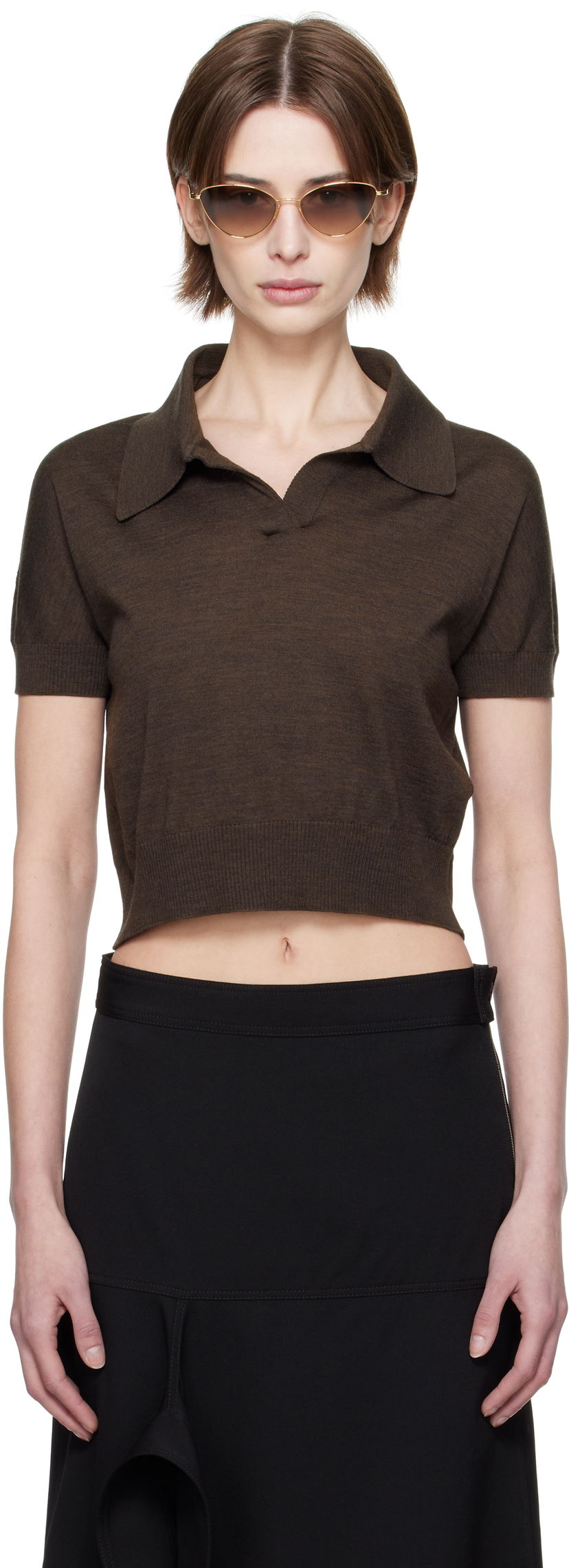 Polo majica Khaite Khaite Morgane Cropped Knit Polo Rjava | 9747511