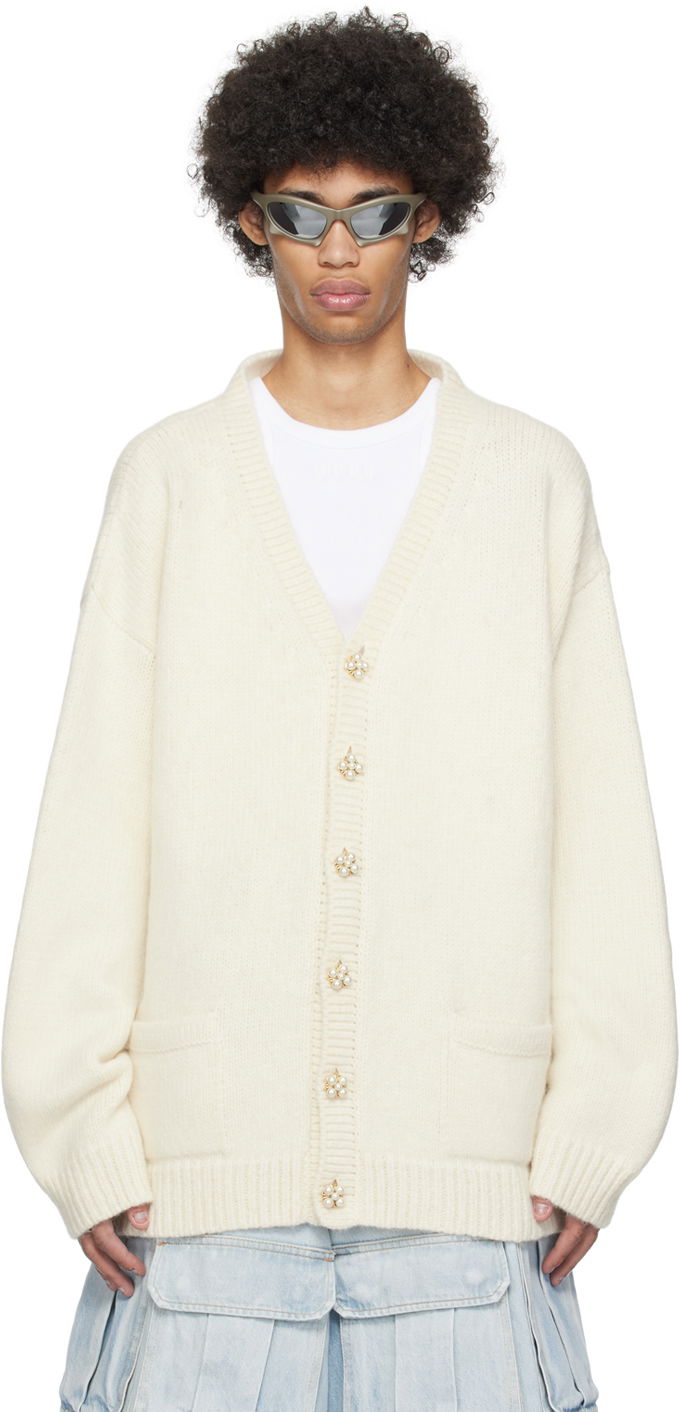 Pleteni pulover VETEMENTS Fancy Button Cardigan Bela | UE64KN210O