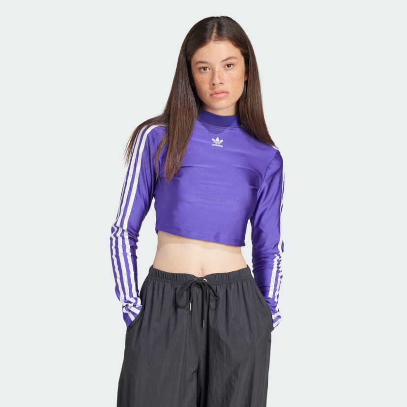 Krop-top adidas Originals 3-Stripes Cropped Long Sleeve Tee Lila | IR8133
