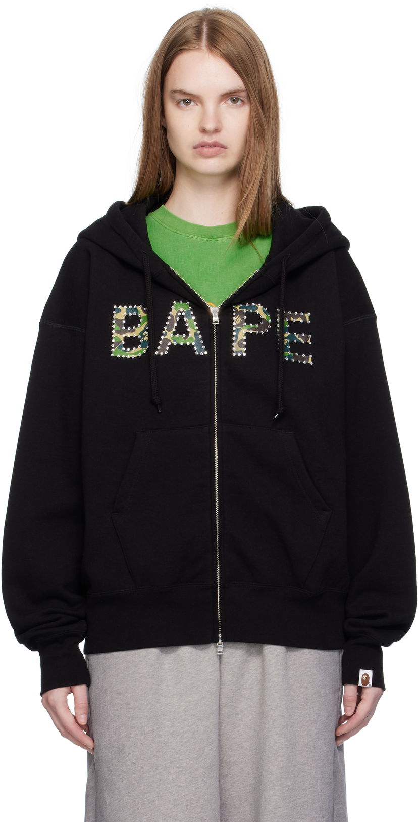 Pulover BAPE ABC Camo Crystal Logo Wide Hoodie Črna | 001ZPL302005L